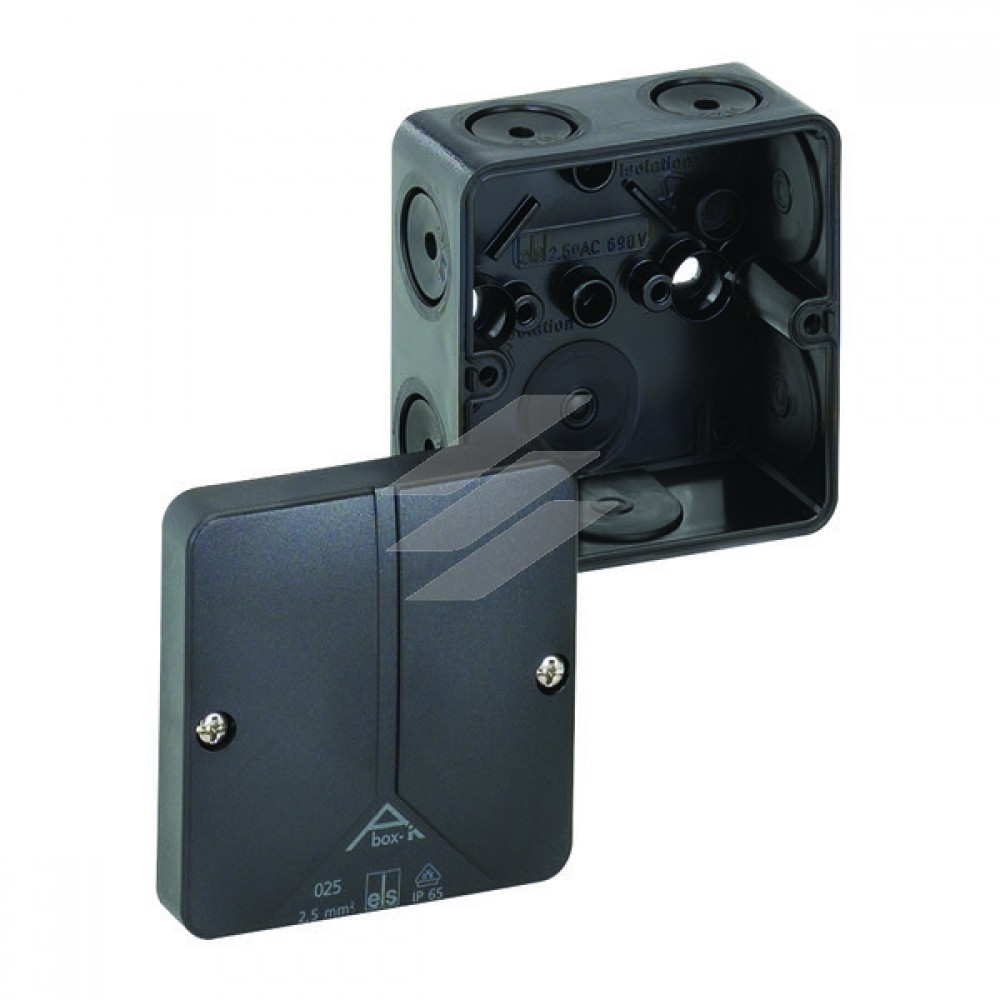 Розподільча коробка Abox-i 025-L/sw (80х80х52), порожня, полікарбонат, метрич. введеня-8 місць (7-М20, 1-М20 на днищі), IP65, чорна, Spelsberg